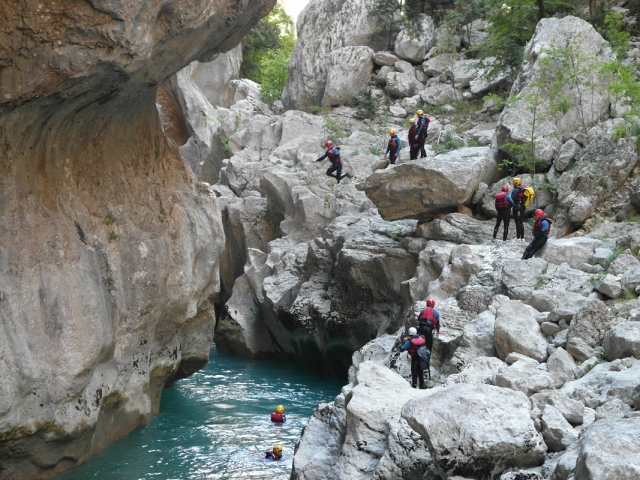  Climbing the rock to jump 